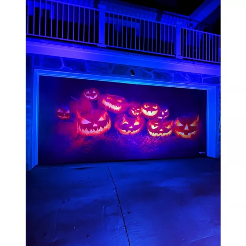 Evil Pumpkins Garage Double Door Cover BLACK AND ORANGE
