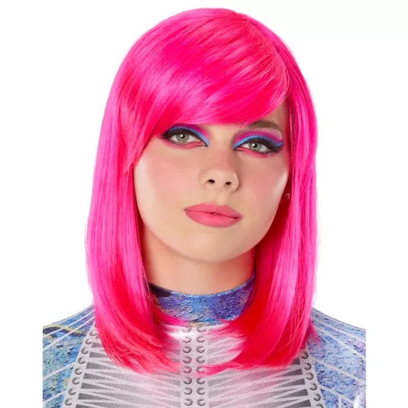 Pink Side Swept Pageboy Wig PINK ONE SIZE FITS MOST