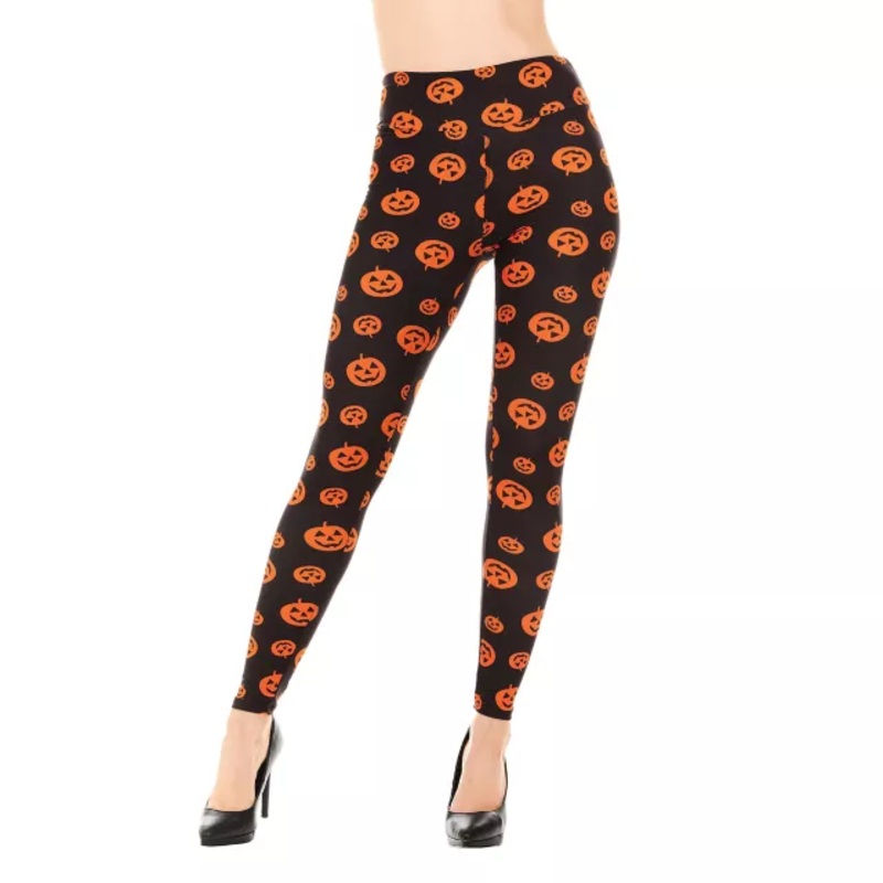 Pumpkin Leggings BLACK AND ORANGE ADULT SMALL