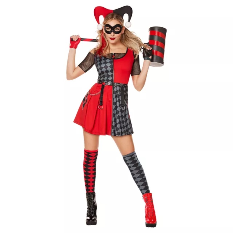 Adult Harley Quinn Dress Costume - DC Villains BLACK AND RED ADULT EX SMALL