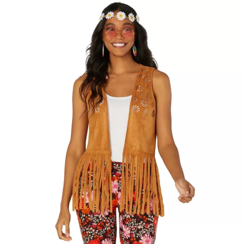 Fringed Hippie Vest TAN ADULT EX SMALL