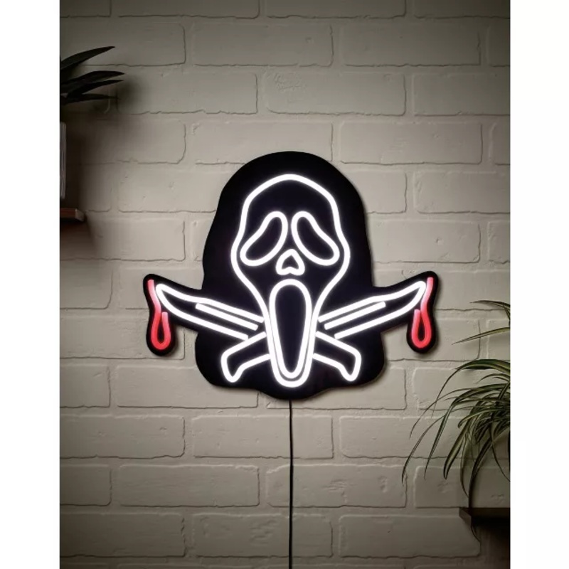 Ghost Face Neon LED Light-Up Sign BLACK / MULTI 16 INCH