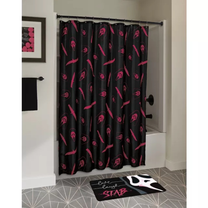 Ghostface Knife Print Pink Shower Curtain BLACK AND PINK 72 IN X 72 IN