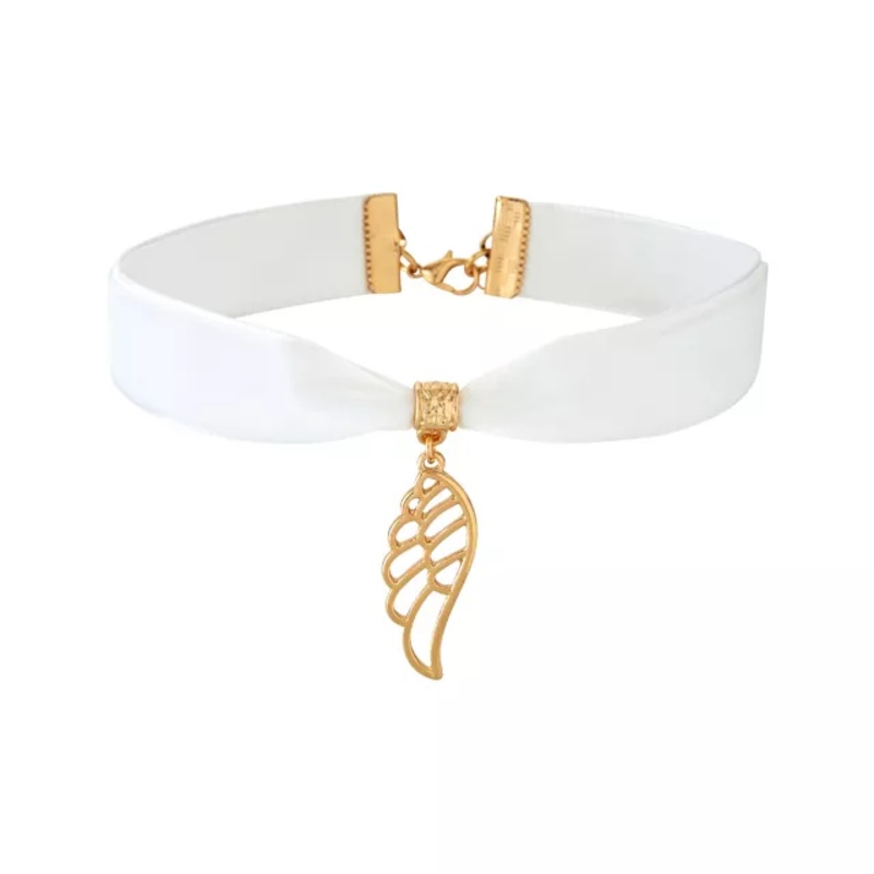 Kids White Angel Wing Choker Necklace GOLD AND WHITE CHILD ONE SIZE