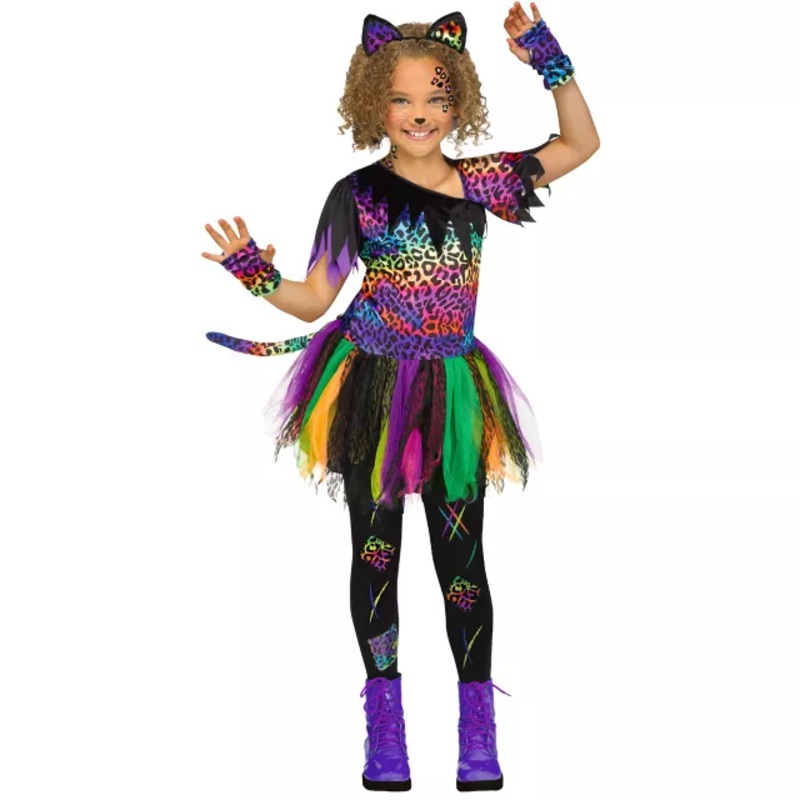 Kids Wild Rainbow Cat Costume BLACK / MULTI CHILD SMALL