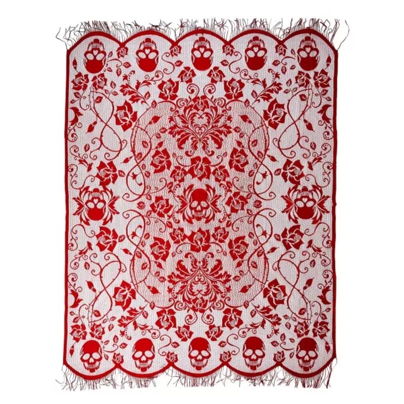 7 Ft Gothic Romance Tablecloth BLACK AND RED
