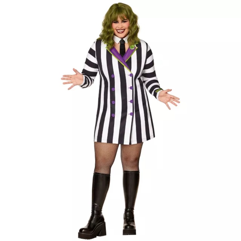 Adult Blazer Dress Plus Size Costume - Beetlejuice BLACK AND WHITE 1X