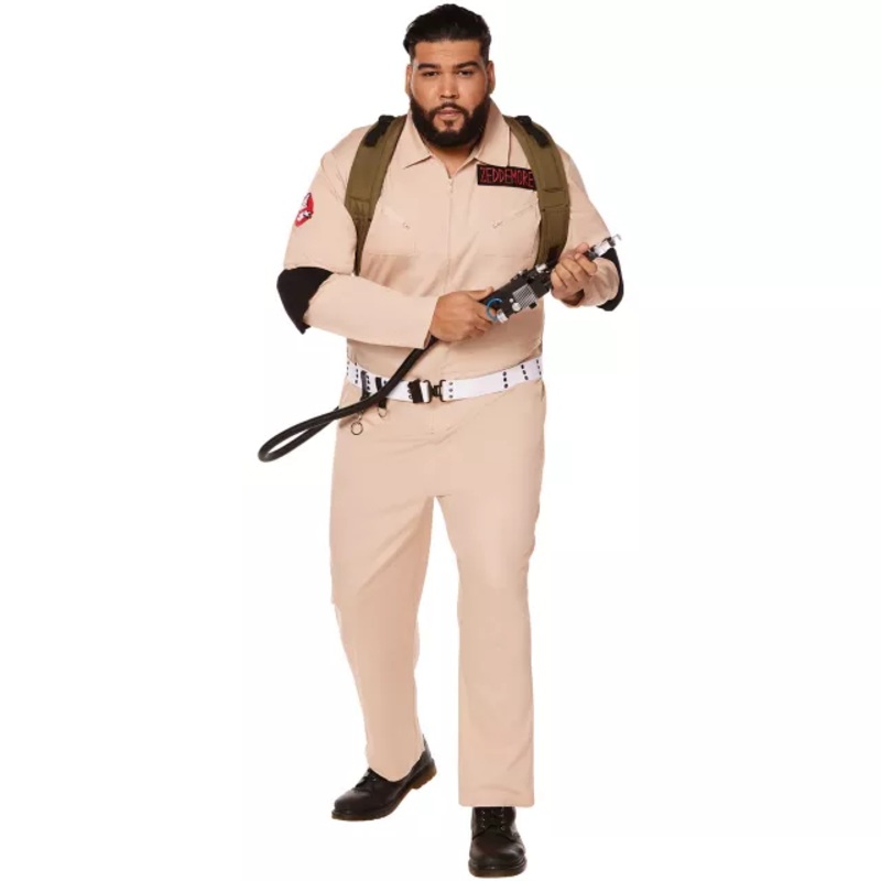Adult Mens Ghostbusters One Piece Plus Size Costume - Ghostbusters Classic KHAKI 2X