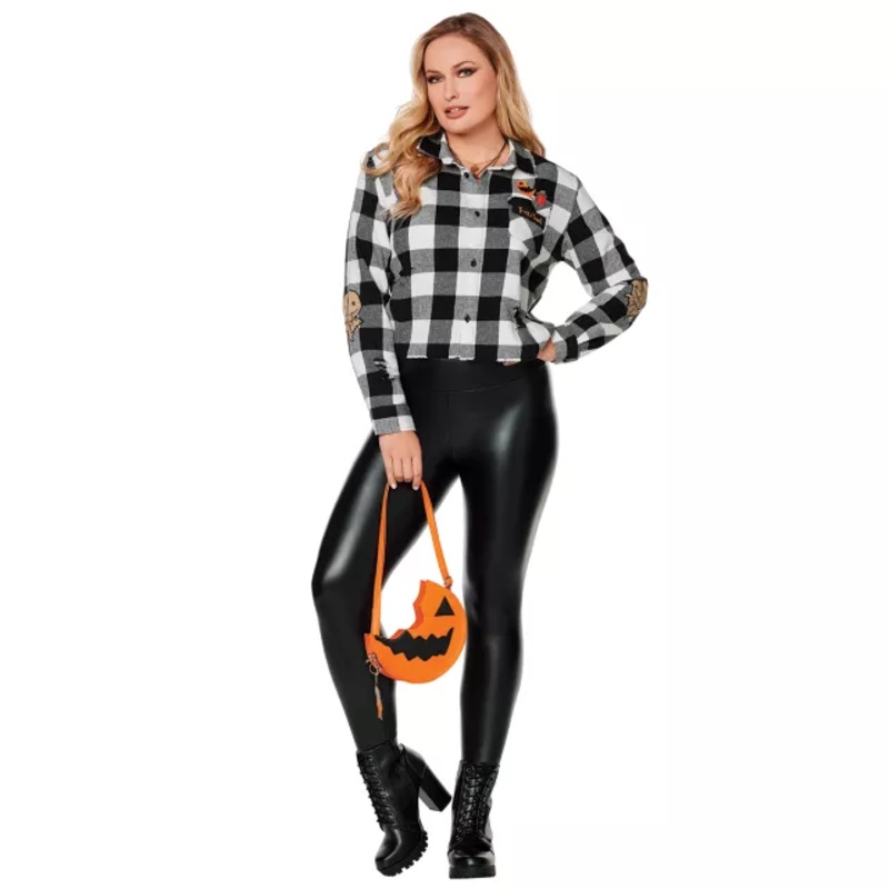 Adult Plus Size Flannel Shirt - Trick 'r Treat BLACK AND WHITE 1X