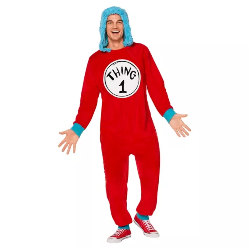 Adult Thing 1 and Thing 2 Jumpsuit Costume - Dr. Seuss RED SMALL/MEDIUM