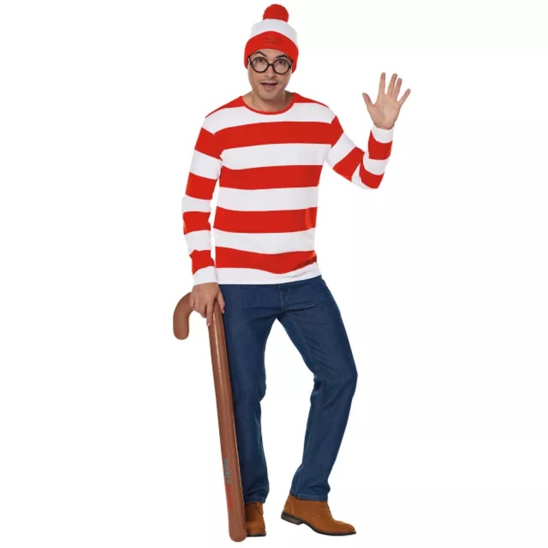 Adult Waldo Costume - Where's Waldo? RED AND WHITE ADULT SMALL
