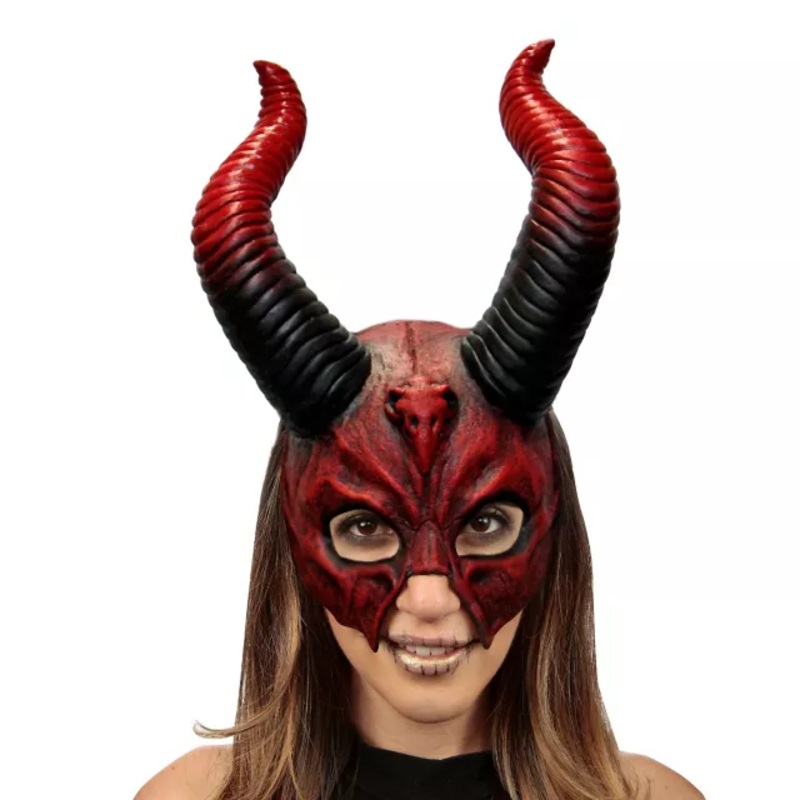 Devil Horn Half Mask BLACK AND RED ONE SIZE FITS MOST