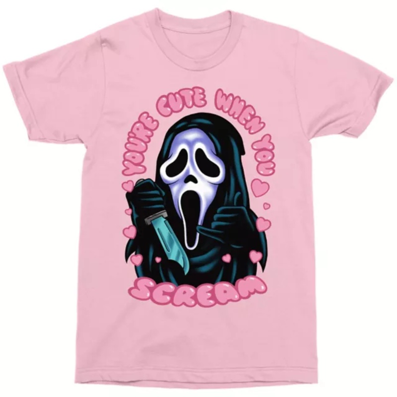 Ghost Face You're Cute When You Scream T Shirt LIGHT PINK ADULT SMALL