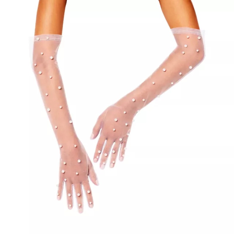 Royal Faux Pearl Sheer Gloves WHITE ONE SIZE FITS MOST