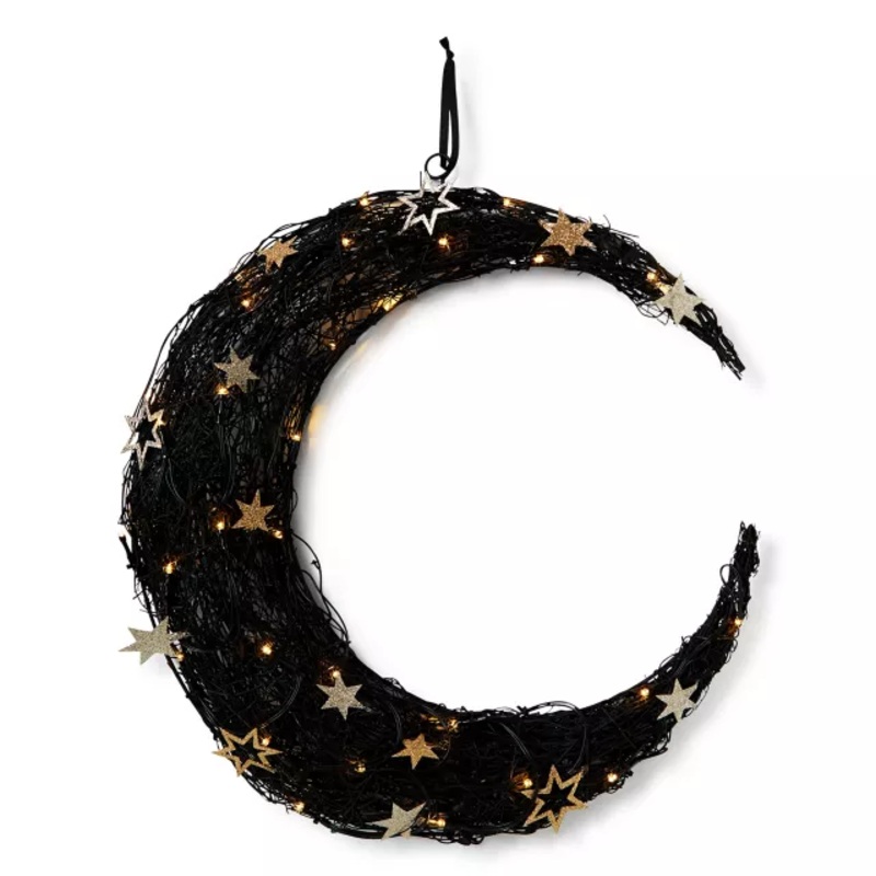 2 Ft Tarot LED Light-Up Moon Wreath BLACK
