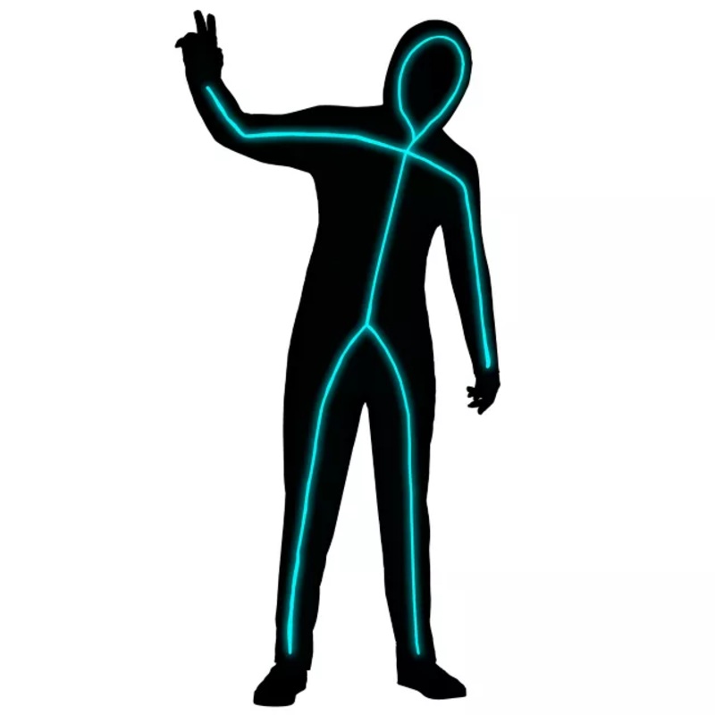 Adult Light-Up EL Wire Blue Stick Figure Costume BLACK ADULT SMALL