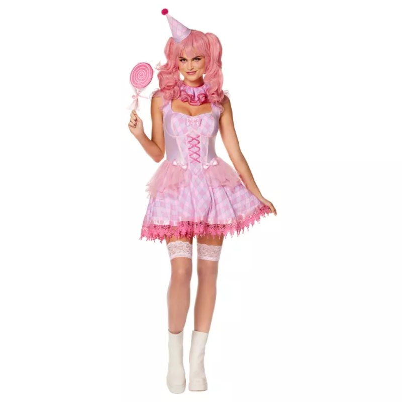 Adult Pink Pastel Clown Dress Costume PINK/PURPLE ADULT EX SMALL