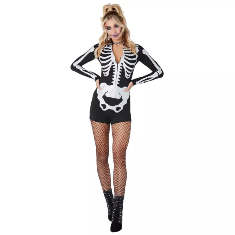 Adult Skeleton Romper BLACK ADULT EX SMALL