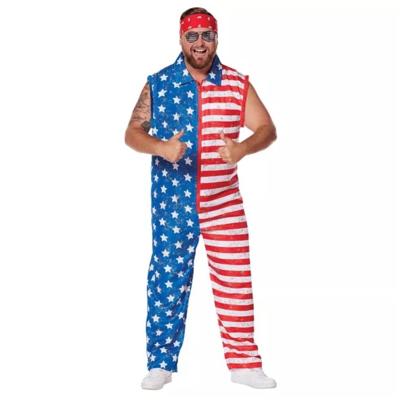 Adult Stars and Stripes Plus Size Jumpsuit Costume MULTI-COLOR 2X