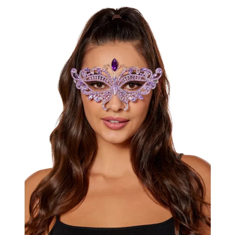 Purple Butterfly Crystal Eye Half Mask PURPLE ONE SIZE FITS MOST