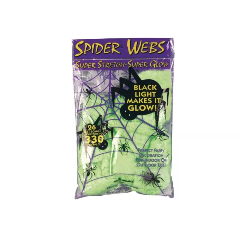 Superstrech Glow in the Dark Spider Web Decoration GREEN No Size