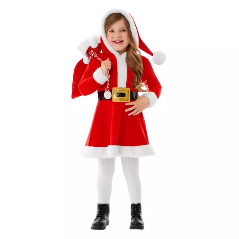 Toddler Santa Hooded Dress Costume RED AND WHITE 2T