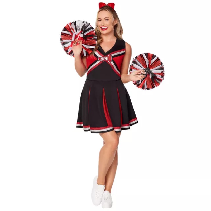 Adult Cheerleader Plus Size Costume RED/WHITE/BLACK 1X