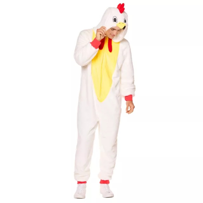 Adult Chicken Jumpsuit Costume WHITE SMALL/MEDIUM