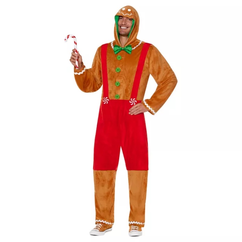 Adult Gingerbread Jumpsuit Costume BROWN SMALL/MEDIUM