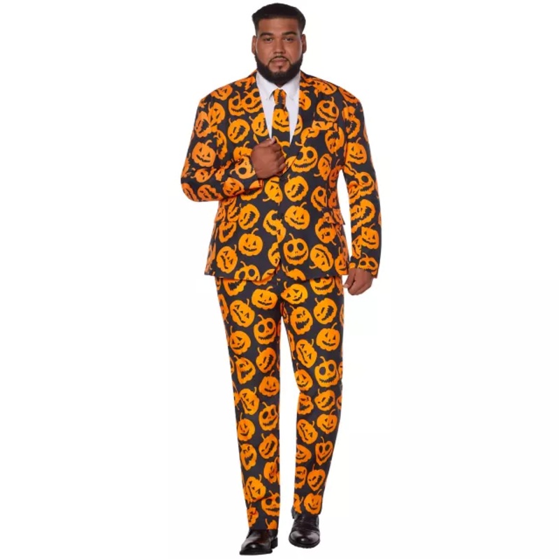Adult Jack-O-Lantern Plus Size Suit BLACK AND ORANGE 2X