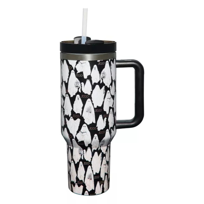 Ghost Portable Travel Tumbler with Straw - 40 oz. BLACK AND WHITE