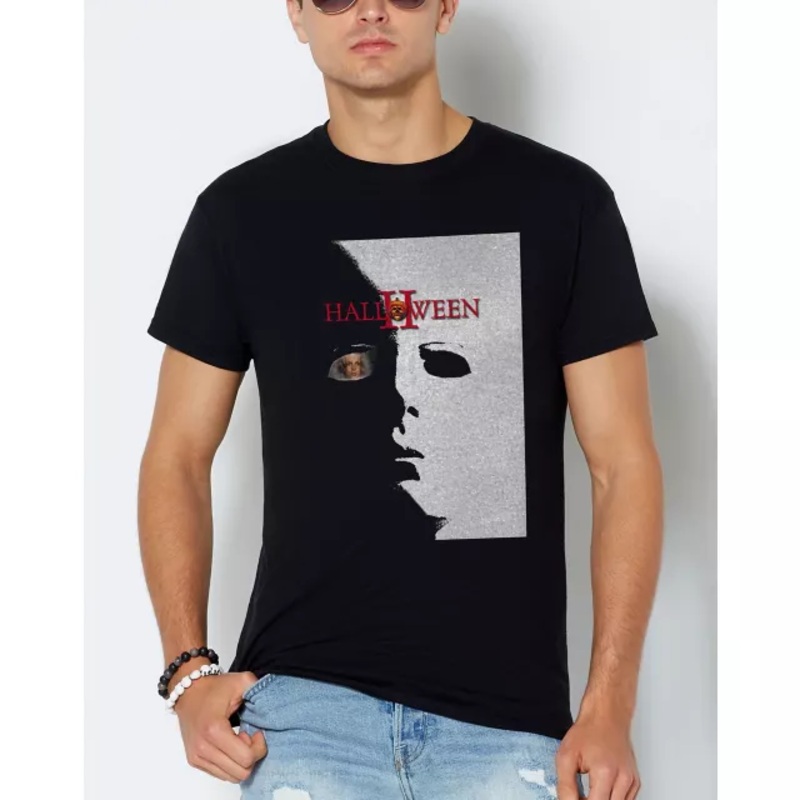 Halloween II Split Face T Shirt BLACK ADULT SMALL