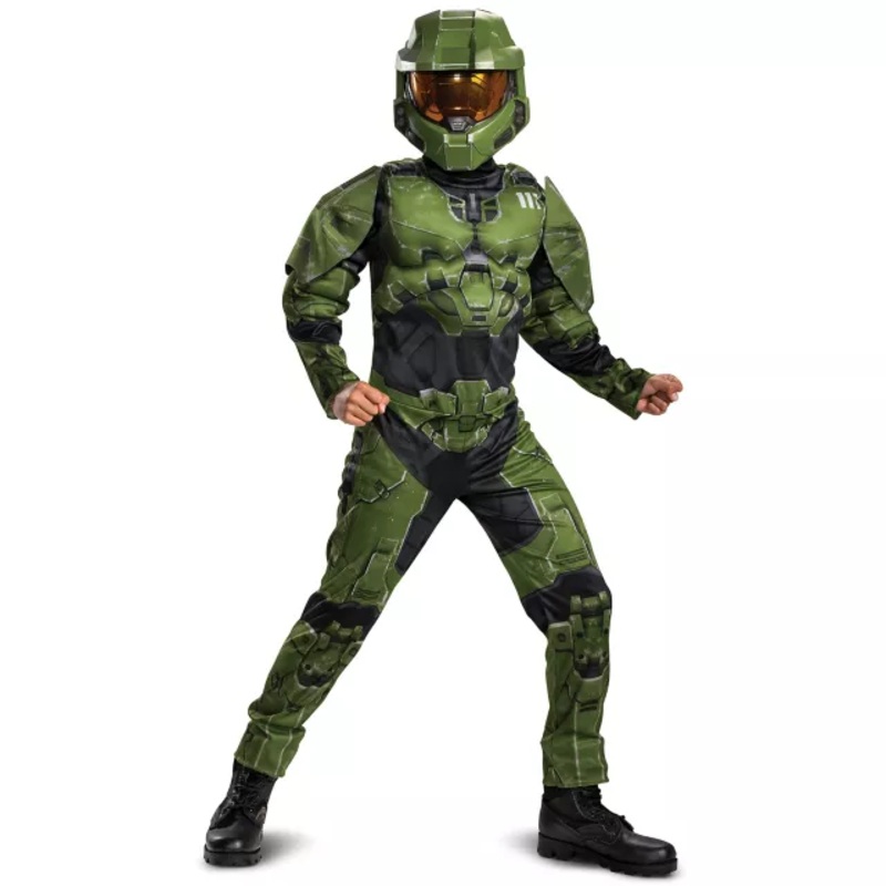 Kids Master Chief Muscle Costume - Halo Infinite GREEN CHILD SMALL