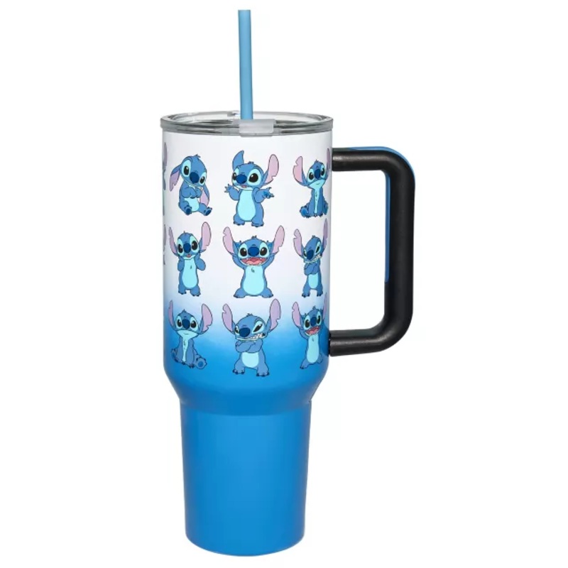 Silly Stitch Portable Travel Tumbler with Straw 40 oz. - Lilo & Stitch WHITE AND TURQUOISE