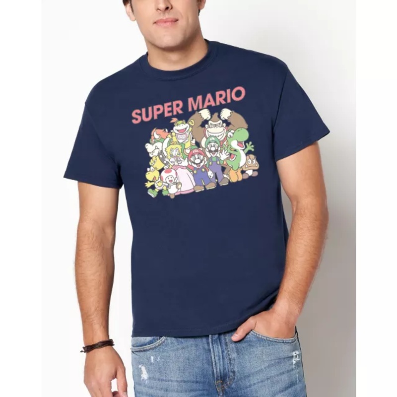 Super Mario Characters Group T Shirt BLACK ADULT SMALL