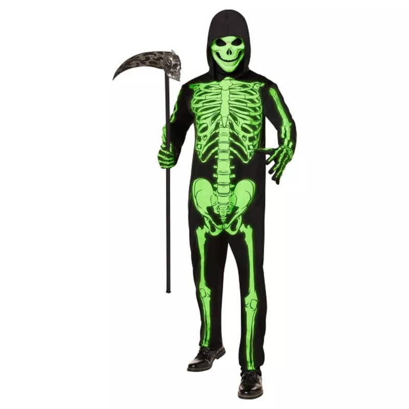Adult Glow in the Dark Skeleton Costume BLACK AND GREEN SMALL/MEDIUM