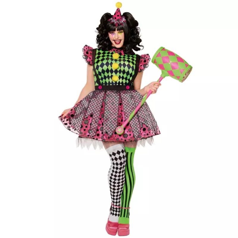 Adult Neon Clown Plus Size Costume MULTI-COLOR 1X