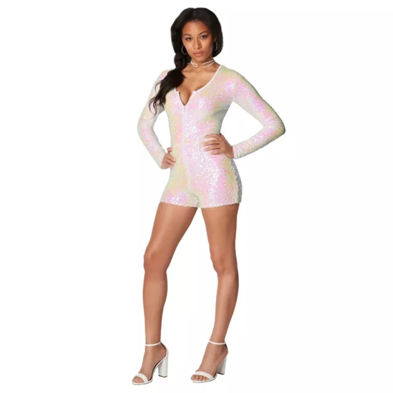 Adult White Sequin Romper WHITE ADULT SMALL