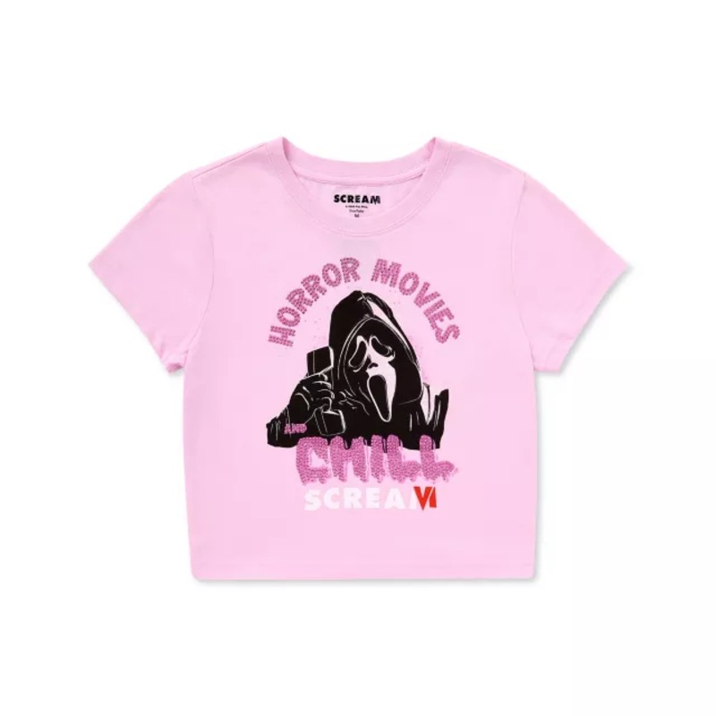 Ghost Face Horror Movies and Chill Baby T Shirt PINK ADULT SMALL