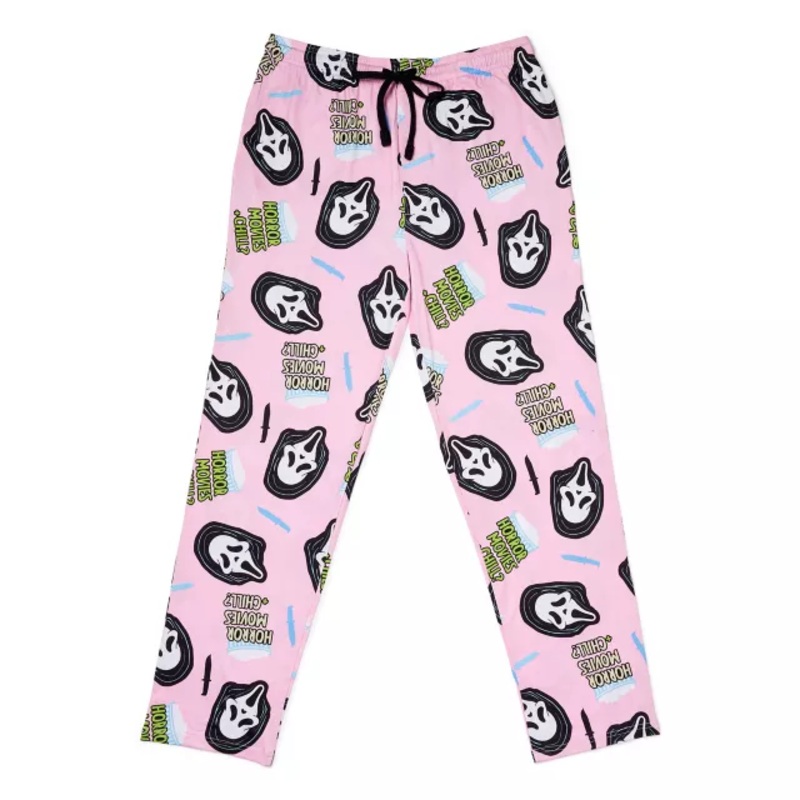 Ghost Face Horror Movies and Chill Lounge Pants LIGHT PINK ADULT SMALL