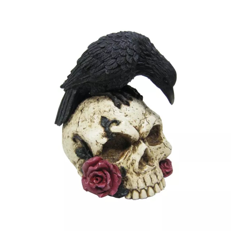 Gothic Noir Raven Skull Table Topper MULTI-COLOR