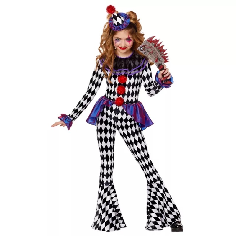 Kids Carnival Clown Unitard Costume BLACK CHILD SMALL