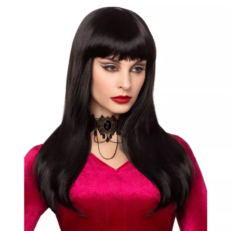 Long Black Wig with Bangs BLACK ONE SIZE FITS MOST