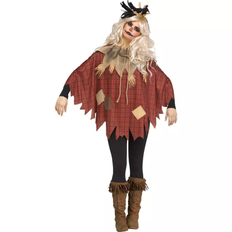 Plaid Scarecrow Poncho RED ONE SIZE FITS MOST