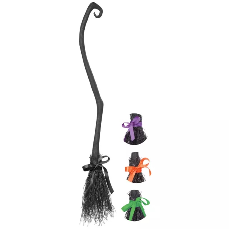 Witch Broom With Colored Bows BLACK