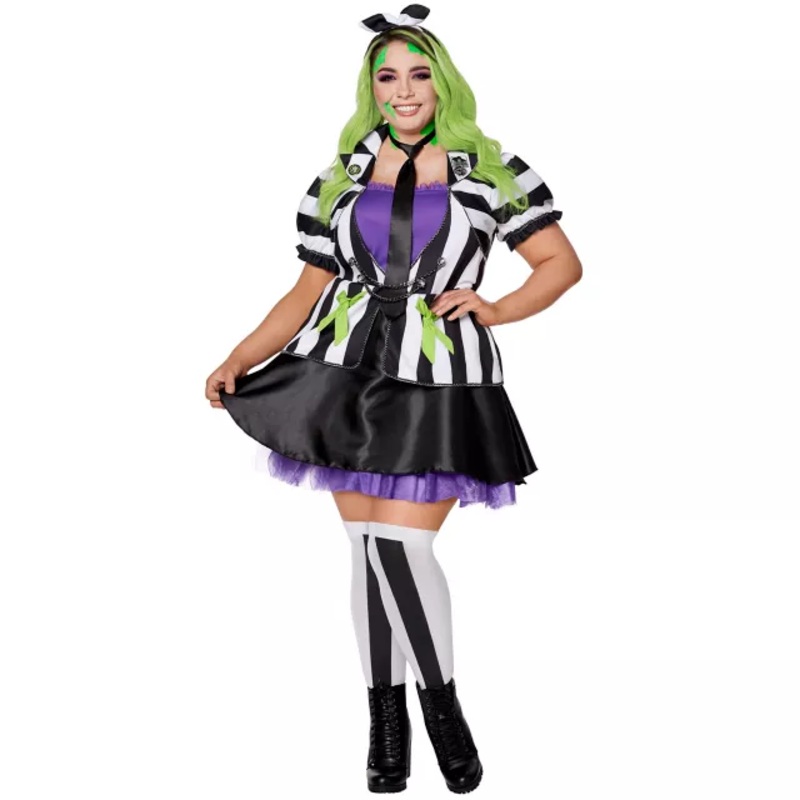 Adult Beetlejuice Plus Size Dress Costume BLACK AND WHITE 1X