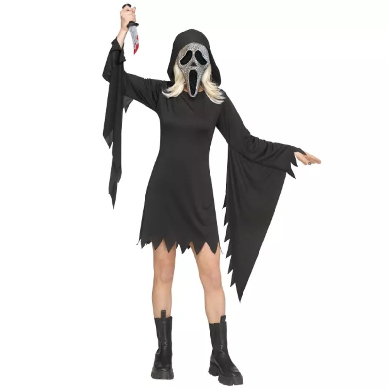 Adult Bling Ghost Face Dress Costume BLACK ADULT EX SMALL
