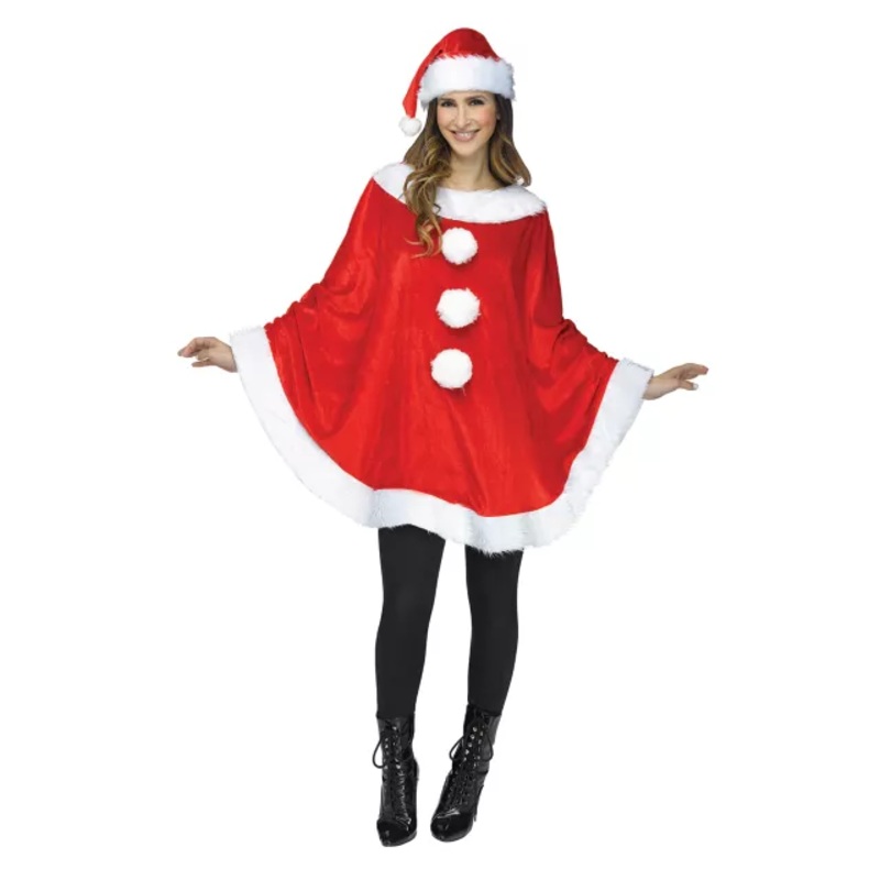 Adult Santa Christmas Poncho RED ONE SIZE FITS MOST