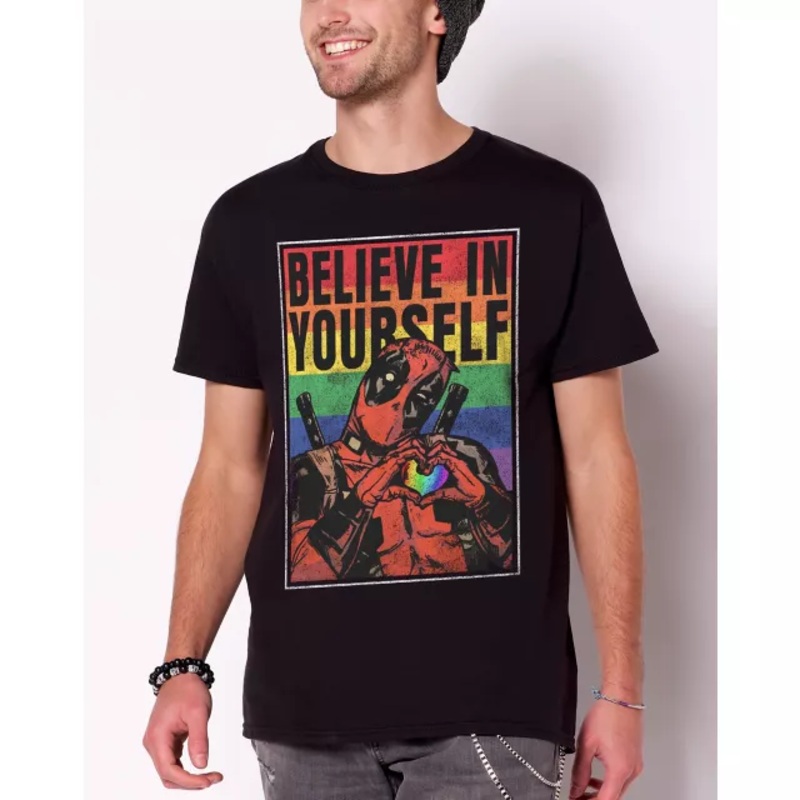 Believe In Yourself Rainbow Deadpool T Shirt BLACK ADULT SMALL
