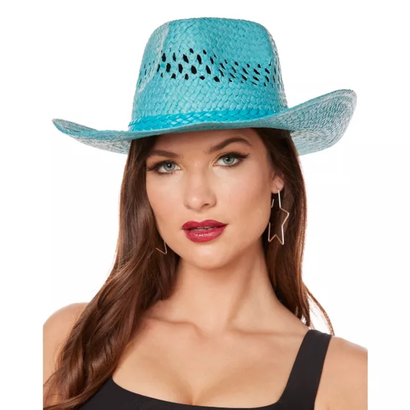 Blue Straw Cowboy Hat BLUE ONE SIZE FITS MOST